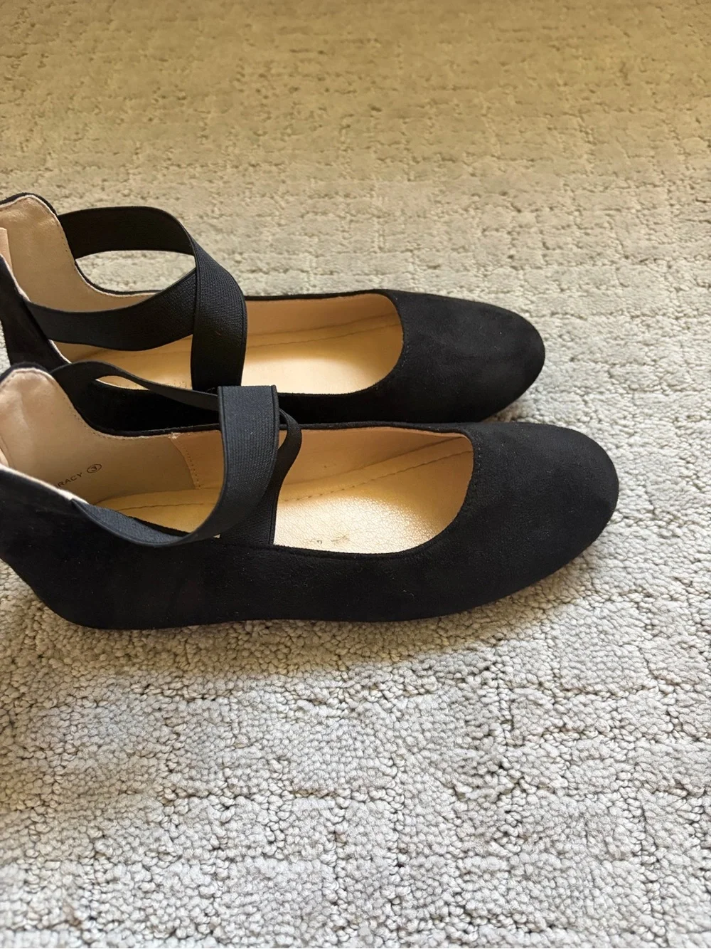 Girls Black Ankle-Strap zip up Ballet Flats size 3